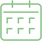 Icône de calendrier minimaliste vert pâle avec en-tête et grille de jours. Représente la planification, les dates ou l'agenda.